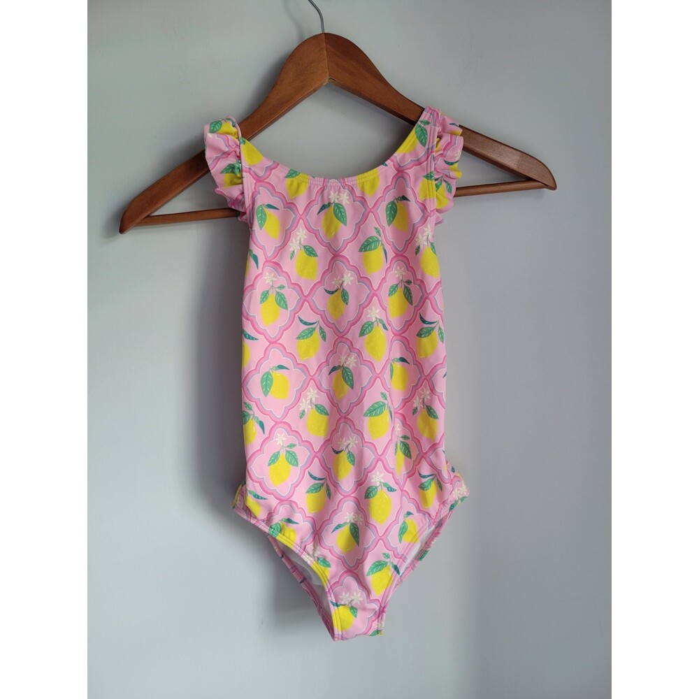 Mini Boden Girls Pink Lemons One Piece Swimsuit 8-9y